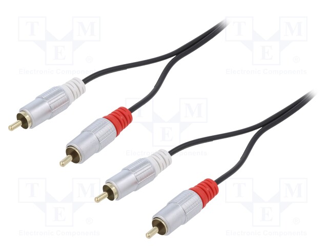 Cable; RCA plug x2,both sides; 2m; Plating: gold-plated; black
