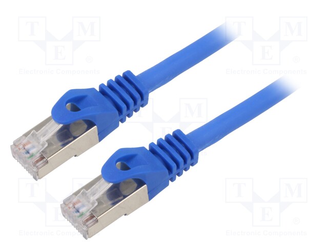 Patch cord; S/FTP; 6a; solid; Cu; LSZH; blue; 5m; 27AWG; Øcable: 5.8mm