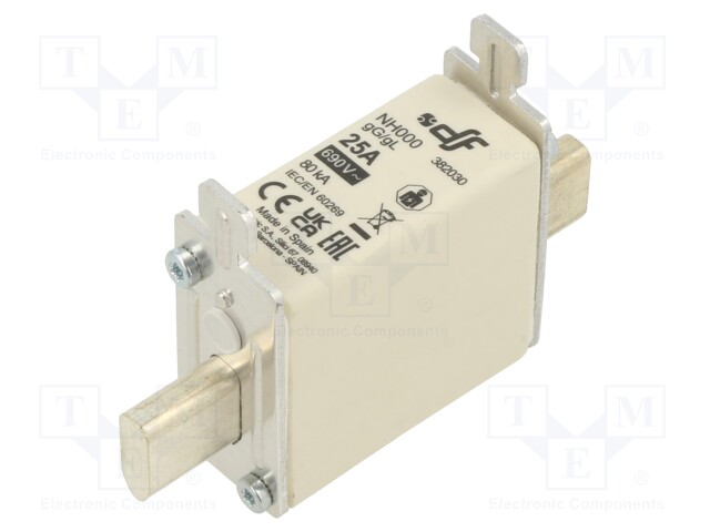 Fuse: fuse; gG; 25A; 690VAC; 250VDC; ceramic; NH000
