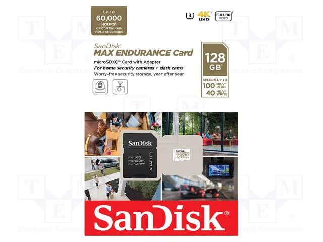 Memory card; SDXC; 128GB; Read: 100MB/s; Write: 40MB/s