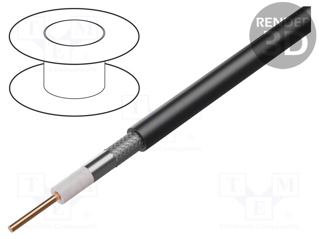 Wire: coaxial; RF240LTA; solid; Cu; PVC; black; 6.1mm; CPR: Eca