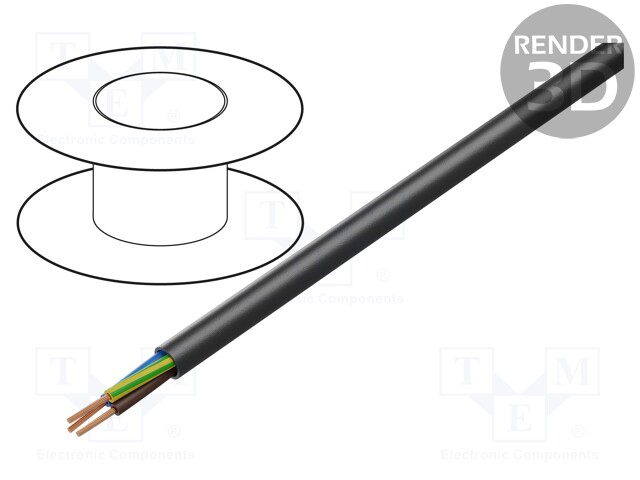 Wire; OMY; round; stranded; Cu; 3x1,5mm2; PVC; black; 300V; Class: 5