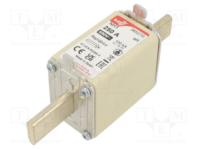 Fuse: fuse; aR; 250A; 690VAC; 550VDC; silver; NH1