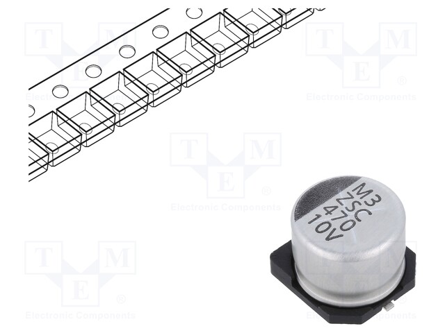 Capacitor: electrolytic; SMD; 470uF; 10VDC; Ø10x7.7mm; ±20%