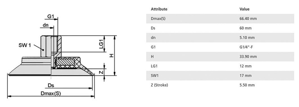 Suction cup; 60mm; 40.3g; G 1/4 F; Shore hardness: 60; 12.7cm3