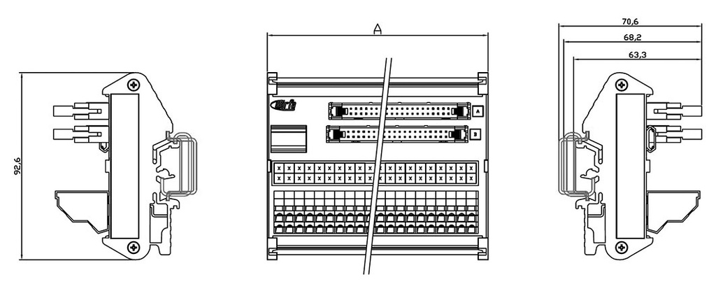 Transition module; Temp: -20÷60°C; W: 76mm; D: 70.6mm; H: 92.6mm
