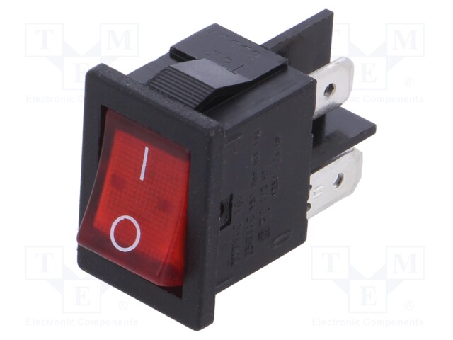 ROCKER; DPST; Pos: 2; OFF-ON; 10A/250VAC; 10A/28VDC; red; Body: black