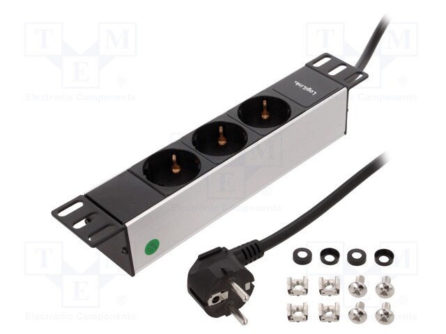 Plug socket strip: protective; Sockets: 3; 230VAC; 16A; 1.8m; IP20