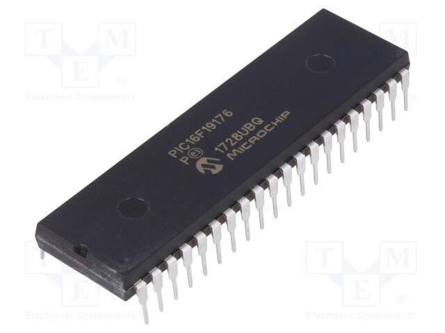 PIC microcontroller; Memory: 28kB; SRAM: 2048B; EEPROM: 256B; THT