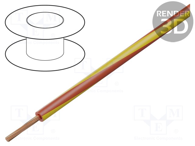 Wire; LgY; stranded; Cu; 1.5mm2; red-yellow; PVC; 300/500V; 100m