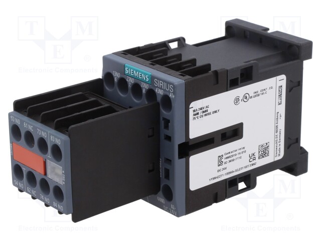 Relay Contactor, 3RH2 Series, 7PST-NO, SPST-NC, 8P, 24 VDC, Screw
