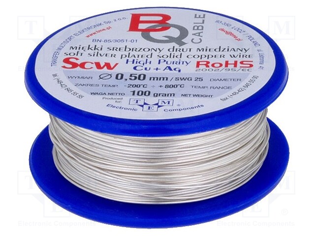 Silver plated copper wires; 0.7mm; 100g; 29m; -200÷800°C