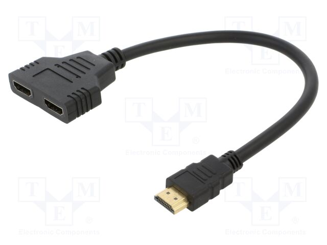 HDMI signal splitter; HDMI socket x2,HDMI plug; 0.3m; black