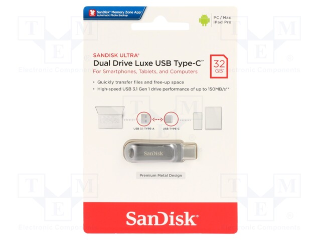 Pendrive; USB 3.1; 32GB; 150MB/s; USB A,USB C