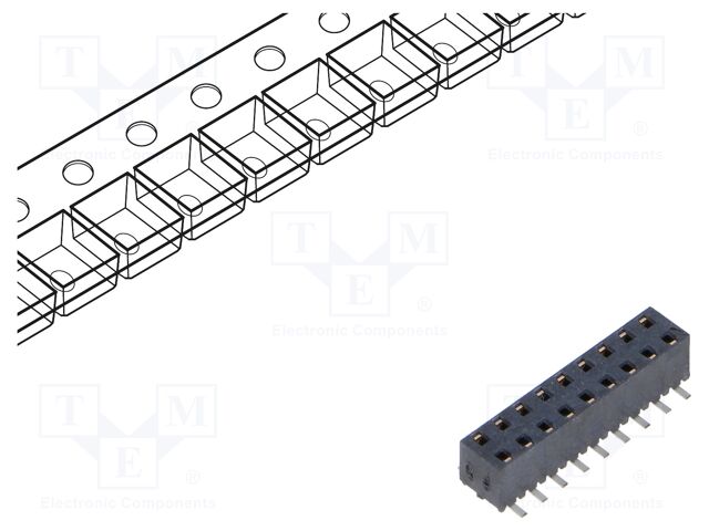 Connector: pin strips; female; PIN: 18; 2mm; gold-plated; SMT; reel