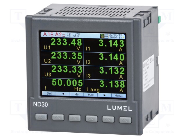 Meter; on panel; digital; LCD 3,5" (320x240),TFT; 45÷65Hz; 1/5A