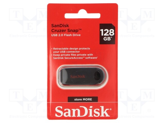 Pendrive; USB 2.0; 128GB; USB A; CRUZER SNAP; Colour: black