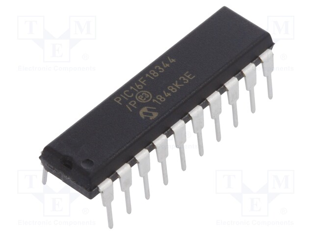 PIC microcontroller; Memory: 7kB; SRAM: 512B; EEPROM: 256B; THT