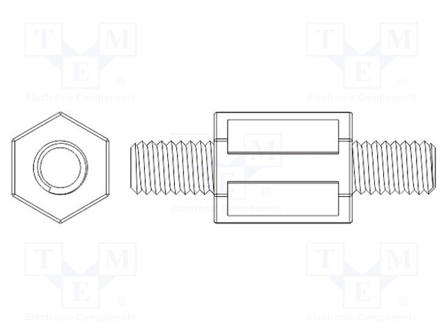 Screwed spacer sleeve; 70mm; Ext.thread: M6; hexagonal