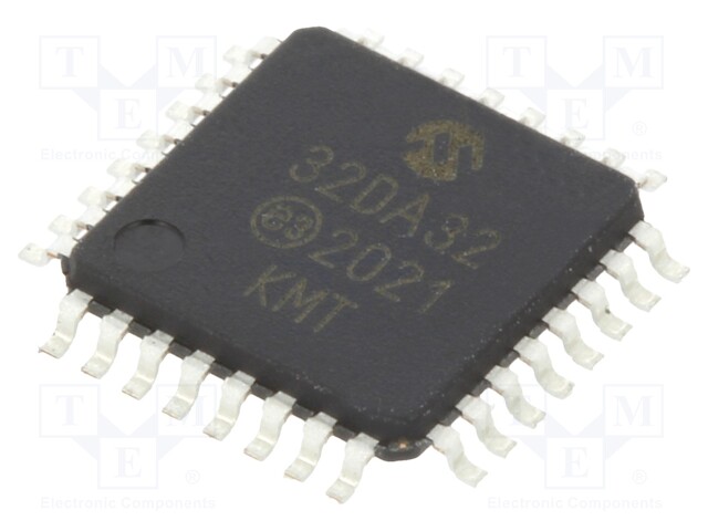 AVR microcontroller; EEPROM: 512B; SRAM: 4kB; Flash: 32kB; TQFP32