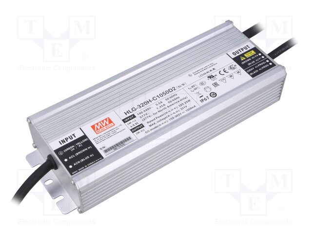 Power supply: switched-mode; LED; 320.6W; 114÷229VDC; 1.05A; IP67