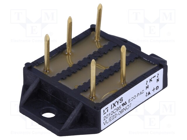 Three-phase bridge rectifier; Urmax: 600V; If: 34A; Ifsm: 50A; THT