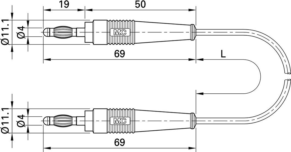 Test lead; 19A; 30VAC; 60VDC; brown; non-insulated; gold-plated