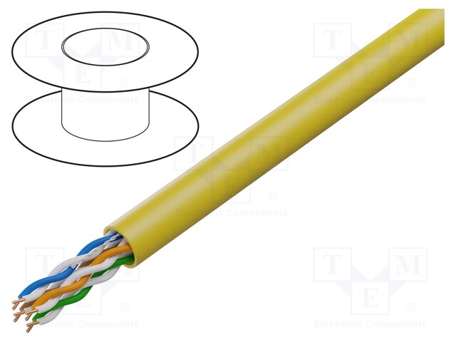 Wire; U/UTP; 4x2x24AWG; solid; CCA; PVC; yellow; 305m; Øcable: 5.2mm