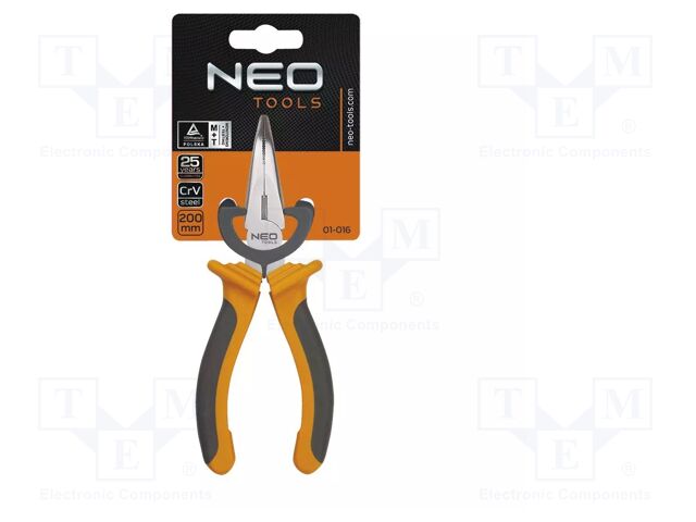 Pliers; curved,half-rounded nose,universal,elongated; 200mm