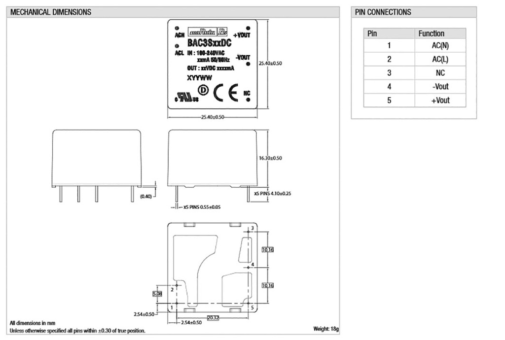 Converter: AC/DC; 3W; 85÷264VAC; Usup: 120÷370VDC; Uout: 12VDC; 77%