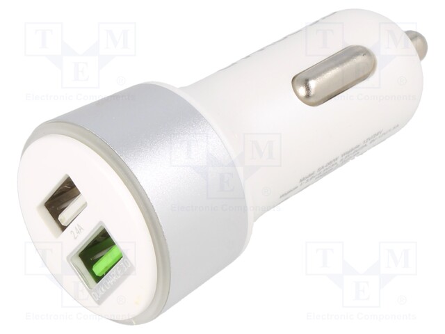 Automotive power supply; USB A socket x2; white; Uin: 12÷24V