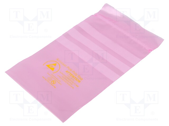 Protection bag; ESD; L: 200mm; W: 125mm; Thk: 75um; polyetylene; pink