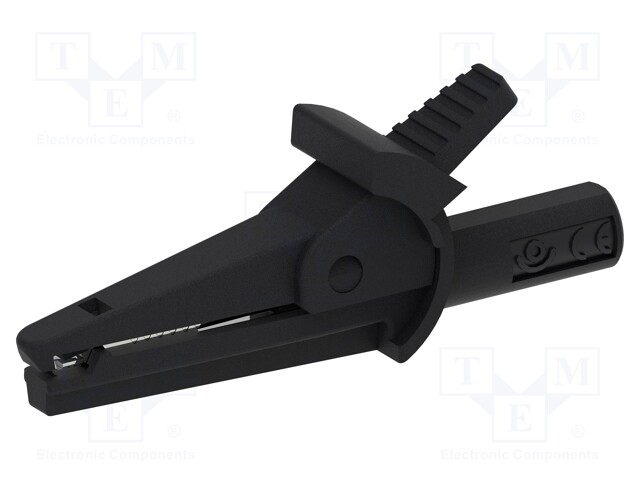 Crocodile clip; 10A; black; Overall len: 51mm; Grip capac: max.9mm