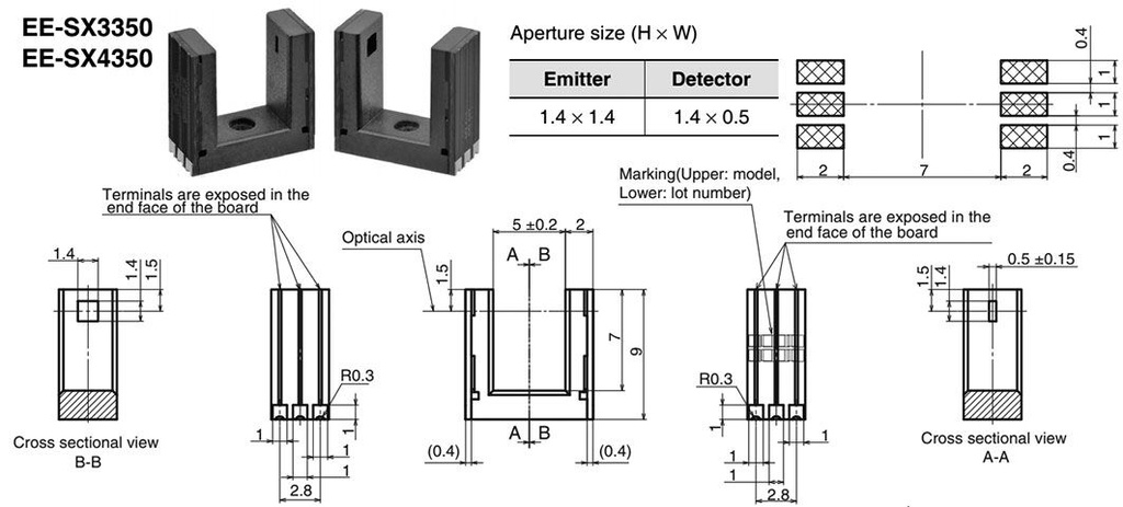 Sensor: photoelectric; through-beam (with slot); Slot width: 5mm