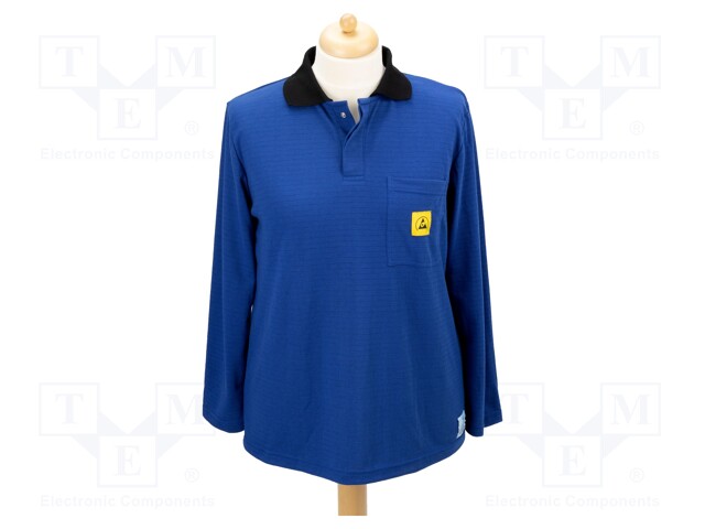 Polo shirt with long sleeves; ESD; L; EN 61340-5-1; blue