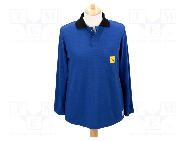 Polo shirt with long sleeves; ESD; XS; EN 61340-5-1; blue