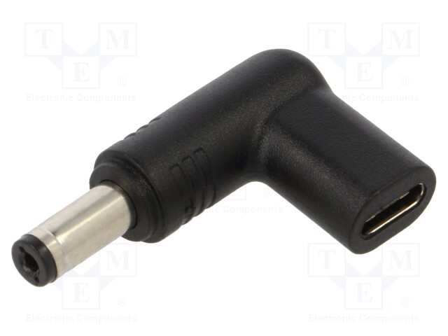 USB C socket,DC 5,5/2,1 plug; Transition: adapter; black; 100W