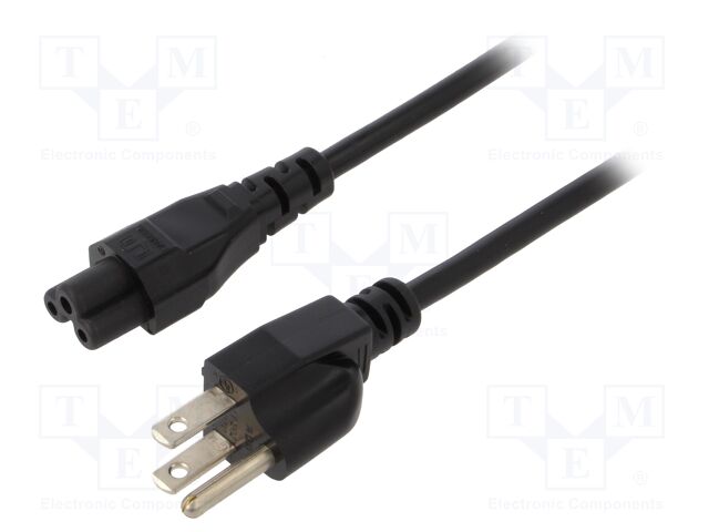 Cable; 3x18AWG; IEC C13 female,NEMA 5-15 (B) plug; PVC; 1.8m
