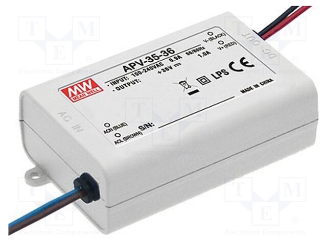 Power supply: switched-mode; LED; 36W; 36VDC; 1A; 90÷264VAC; IP42