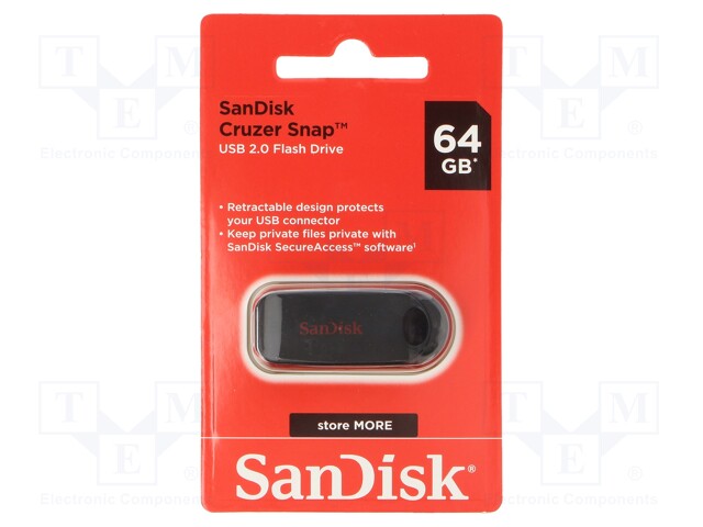 Pendrive; USB 2.0; 64GB; USB A; CRUZER SNAP; Colour: black