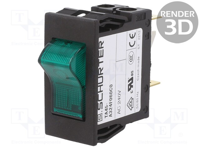 Circuit breaker; Urated: 240VAC; 60VDC; 16A; DPST; Poles: 2; SNAP-IN