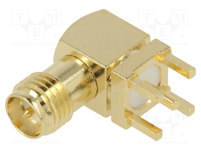 Socket; SMA; female; angled 90°; THT; on PCBs; teflon; gold-plated