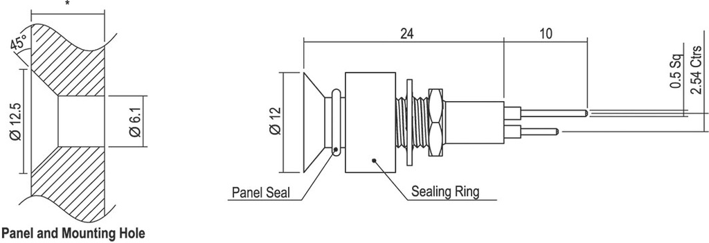 Indicator: LED; flat; 1.85VDC; Cutout: Ø6.1mm; IP67; 2pin