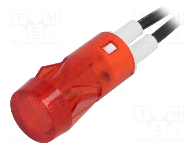 Indicator: with neon lamp; flat; red; 230VAC; Cutout: Ø12mm