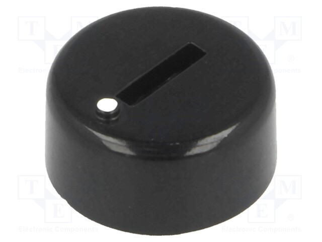 Knob; miniature; plastic; Shaft d: 6mm; Ø12x4.5mm; black; push-in