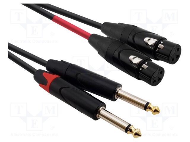 Cable; Jack 6,3mm plug x2,XLR female 3pin x2; 4m; black; PVC