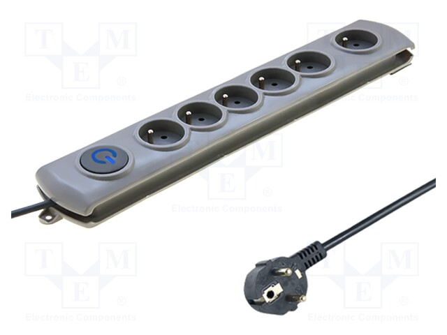 Plug socket strip: protective; Sockets: 6; 230VAC; 10A; grey; 5m