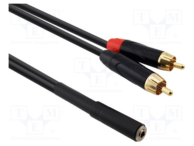 Cable; Jack 3.5mm socket,RCA plug x2; 1m; black; PVC