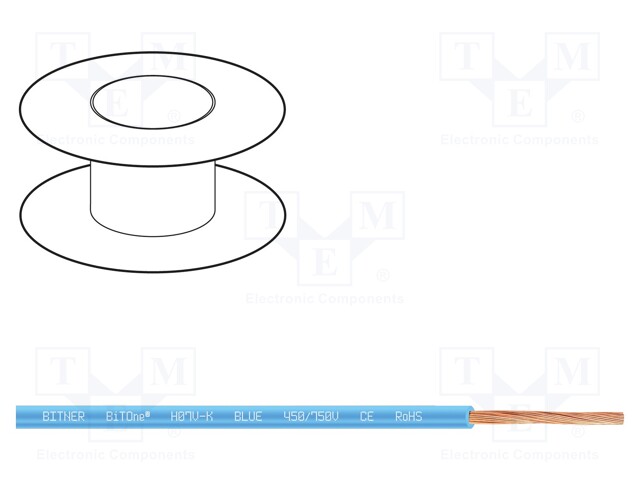 Wire; BiTOne; stranded; Cu; 10mm2; blue; PVC; 450/750V; 100m; Class: 5
