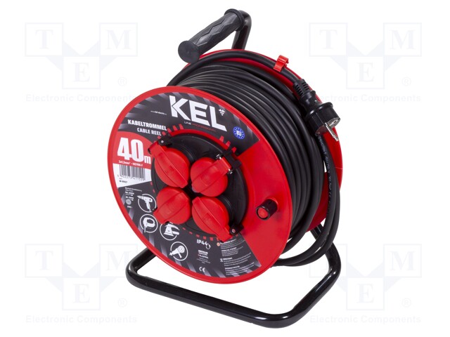 Extension lead; reel; Sockets: 4; rubber; black; 3x1,5mm2; 40m; 16A
